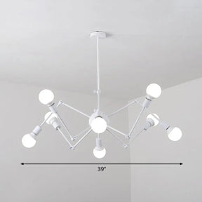 Nordic Swing Arm Pendant Chandelier With Open Bulb Design 8 / White