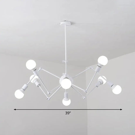 Nordic Swing Arm Pendant Chandelier With Open Bulb Design 8 / White