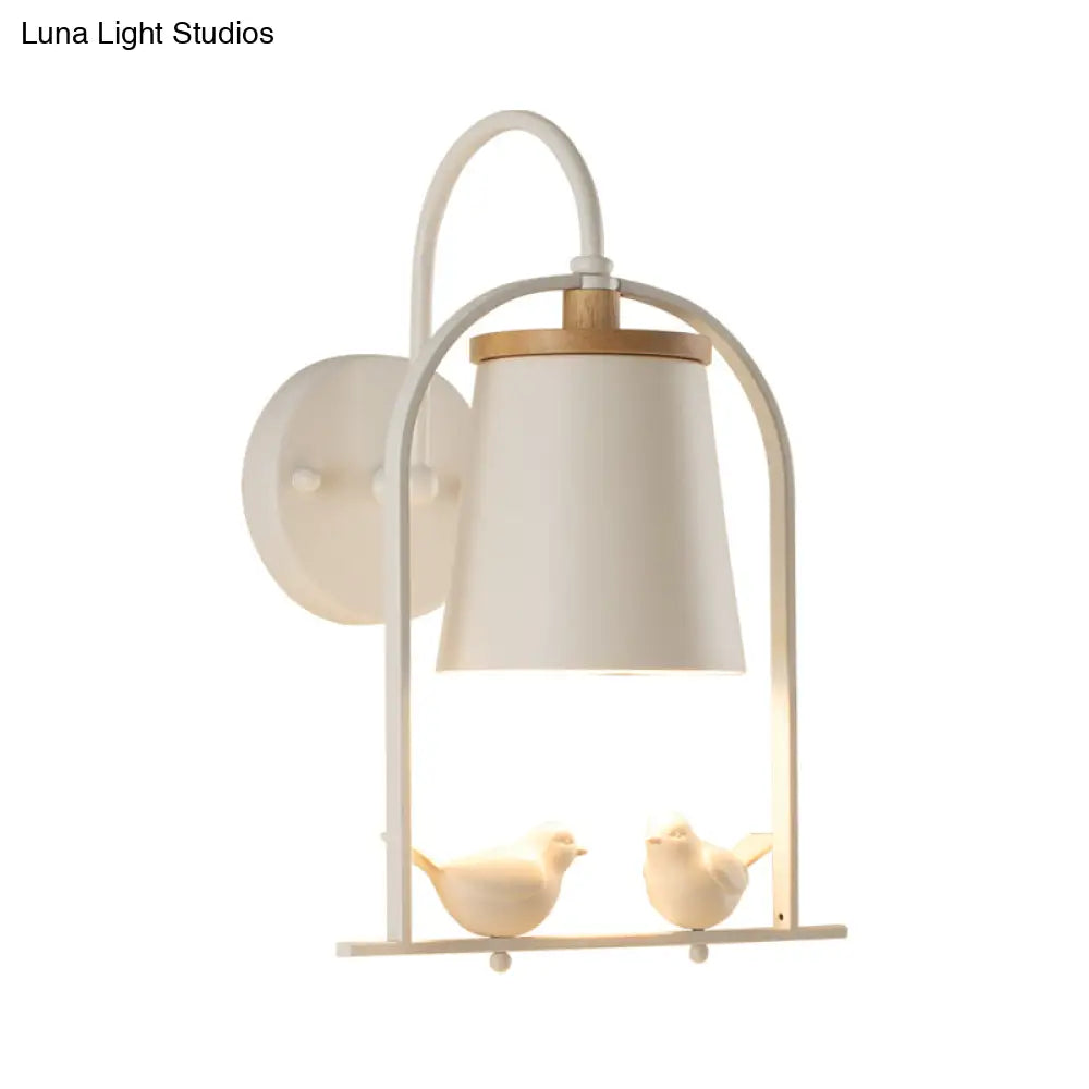 Nordic Trapezoid Metal Wall Sconce Light With Bird Accent - Perfect For Restaurants