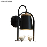 Nordic Trapezoid Metal Wall Sconce Light With Bird Accent - Perfect For Restaurants