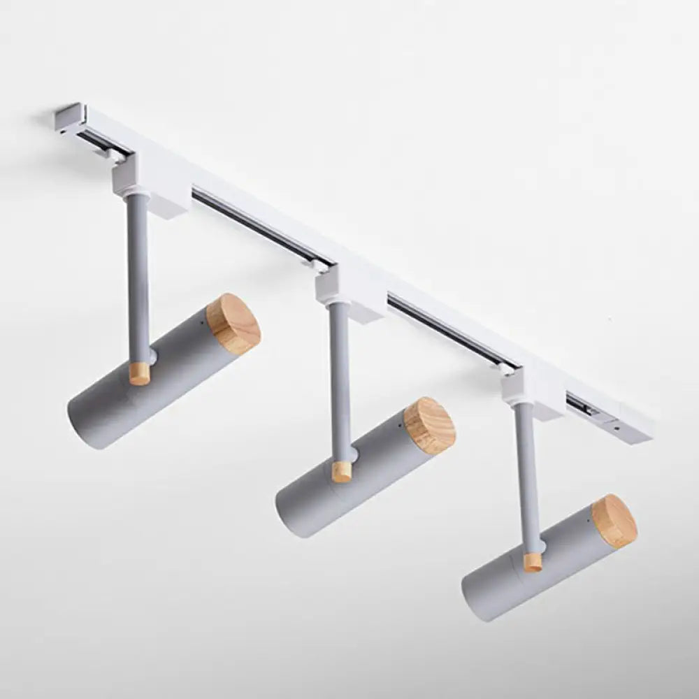 Nordic Tubular Spotlight With Wood Cap - Semi Flush Mount For Living Room Track Lighting 3 / Grey