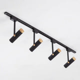Nordic Tubular Spotlight With Wood Cap - Semi Flush Mount For Living Room Track Lighting 4 / Black