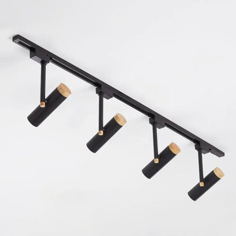 Nordic Tubular Spotlight With Wood Cap - Semi Flush Mount For Living Room Track Lighting 4 / Black