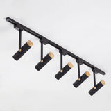 Nordic Tubular Spotlight With Wood Cap - Semi Flush Mount For Living Room Track Lighting 5 / Black