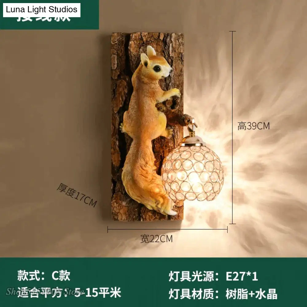 Nordic Vintage Style Resin Squirrel Crystal Led Wall Lamp Wall Lamp