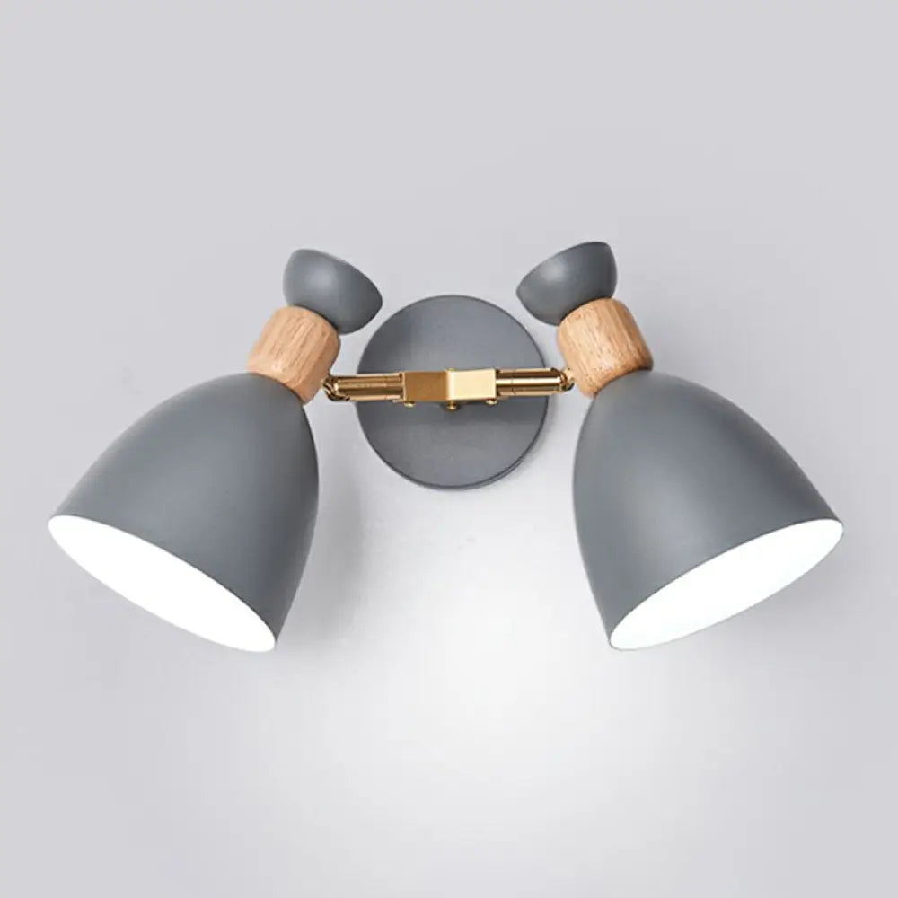 Nordic Wall Mounted 2-Head Reading Light With Metal Shade - Perfect For Bedroom Grey / Oval
