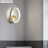 Nordic White And Wood Double Ring Led Wall Lamp - Warm/White Light For Home