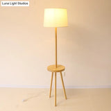Nordic White Drum Floor Lamp With Tripod And Table - 1 Head Fabric Stand Up Lighting