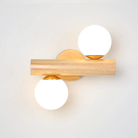 Nordic White Glass Ball Rotating Wall Lamp With Wood Mount - Ideal For Bedroom Lighting