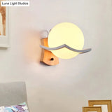Nordic White Glass Globe Wooden Sconce For Living Room Lighting