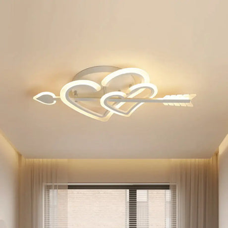 Nordic White Heart & Arrow Led Flush Mount For Bedroom Lighting / 12.5’ Warm