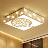 Nordic White K9 Crystal Led Ceiling Light - Square Flush Mount With 3 Lighting Options
