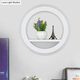 Nordic White Led Acrylic Halo Ring Wall Sconce Light Fixture With Shelf Design