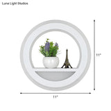 Nordic White Led Acrylic Halo Ring Wall Sconce Light Fixture With Shelf Design