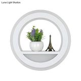 Nordic White Led Acrylic Halo Ring Wall Sconce Light Fixture With Shelf Design