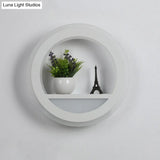 Nordic White Led Acrylic Halo Ring Wall Sconce Light Fixture With Shelf Design