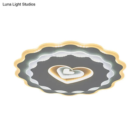 Nordic White Led Flush Mount Ceiling Light With Heart - Shaped Acrylic Shade