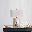 Nordic White Marble Nightstand Lamp With Rectangular Design And Fabric Shade - 1 Bulb Lighting