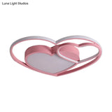 Nordic White/Pink Led Flush Mount Lamp: Loving Heart Acrylic Close To Ceiling Light For Bedroom
