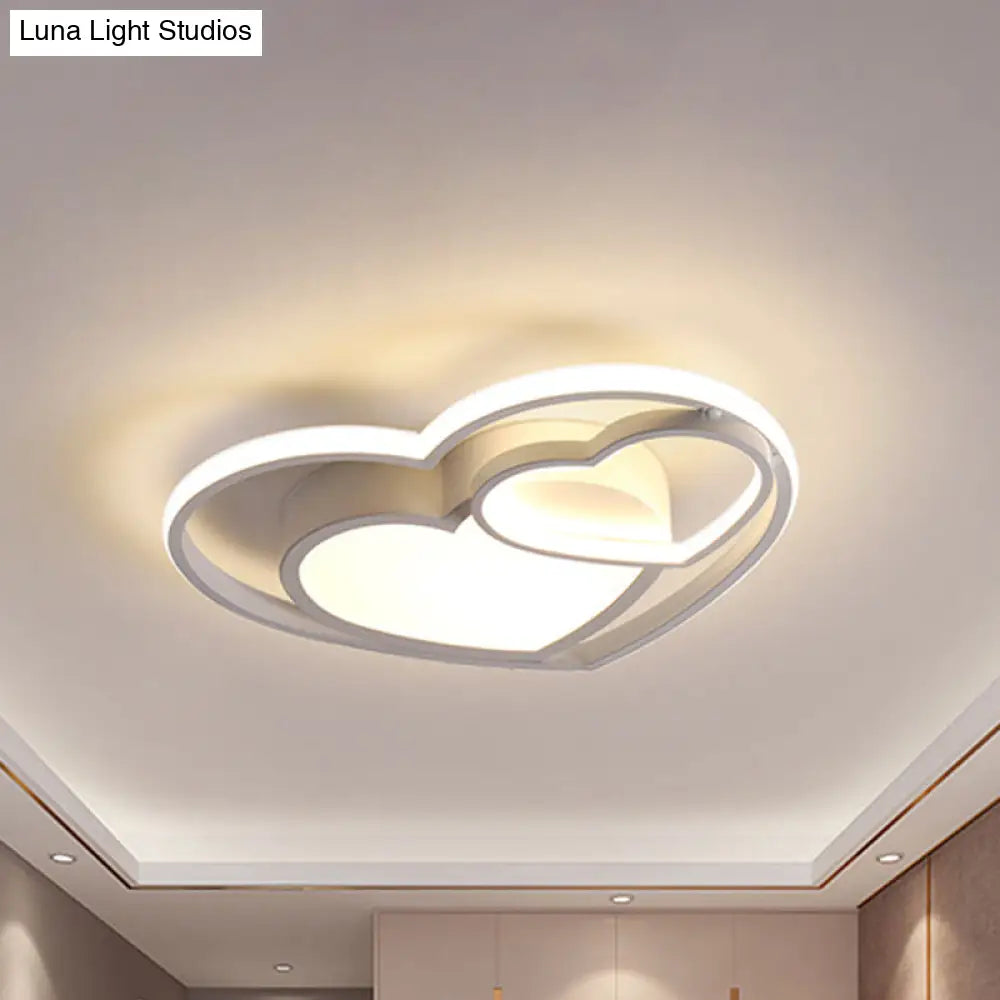 Nordic White/Pink Led Flush Mount Lamp: Loving Heart Acrylic Close To Ceiling Light For Bedroom