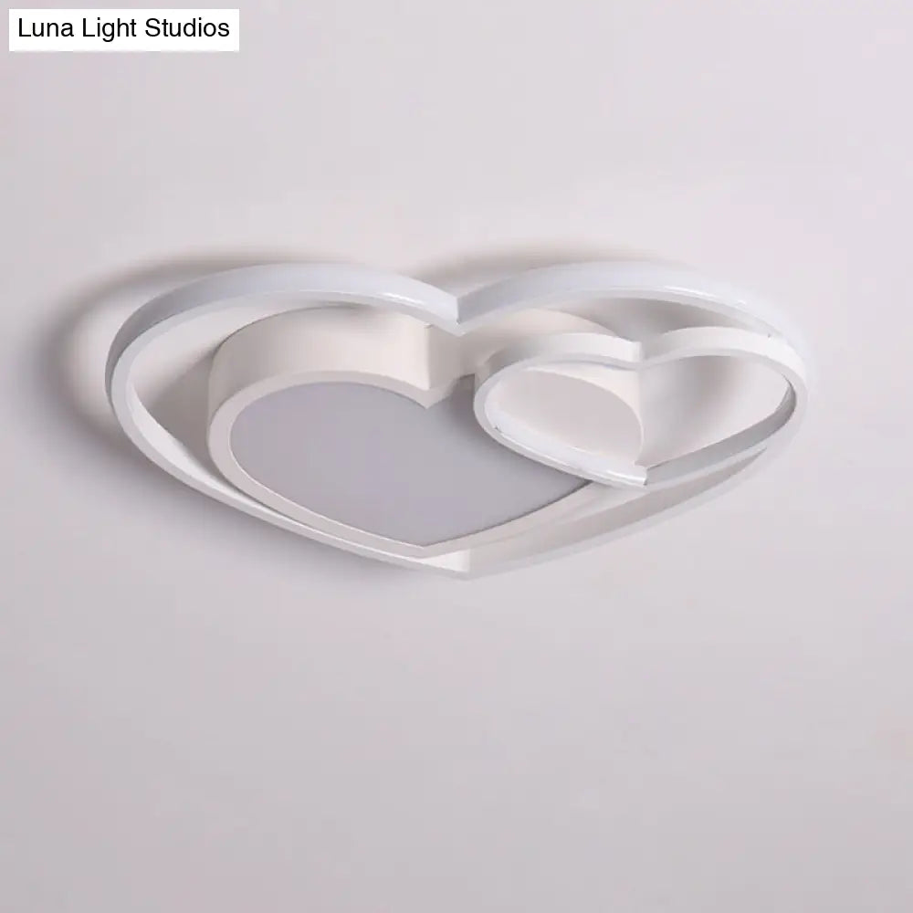Nordic White/Pink Led Flush Mount Lamp: Loving Heart Acrylic Close To Ceiling Light For Bedroom