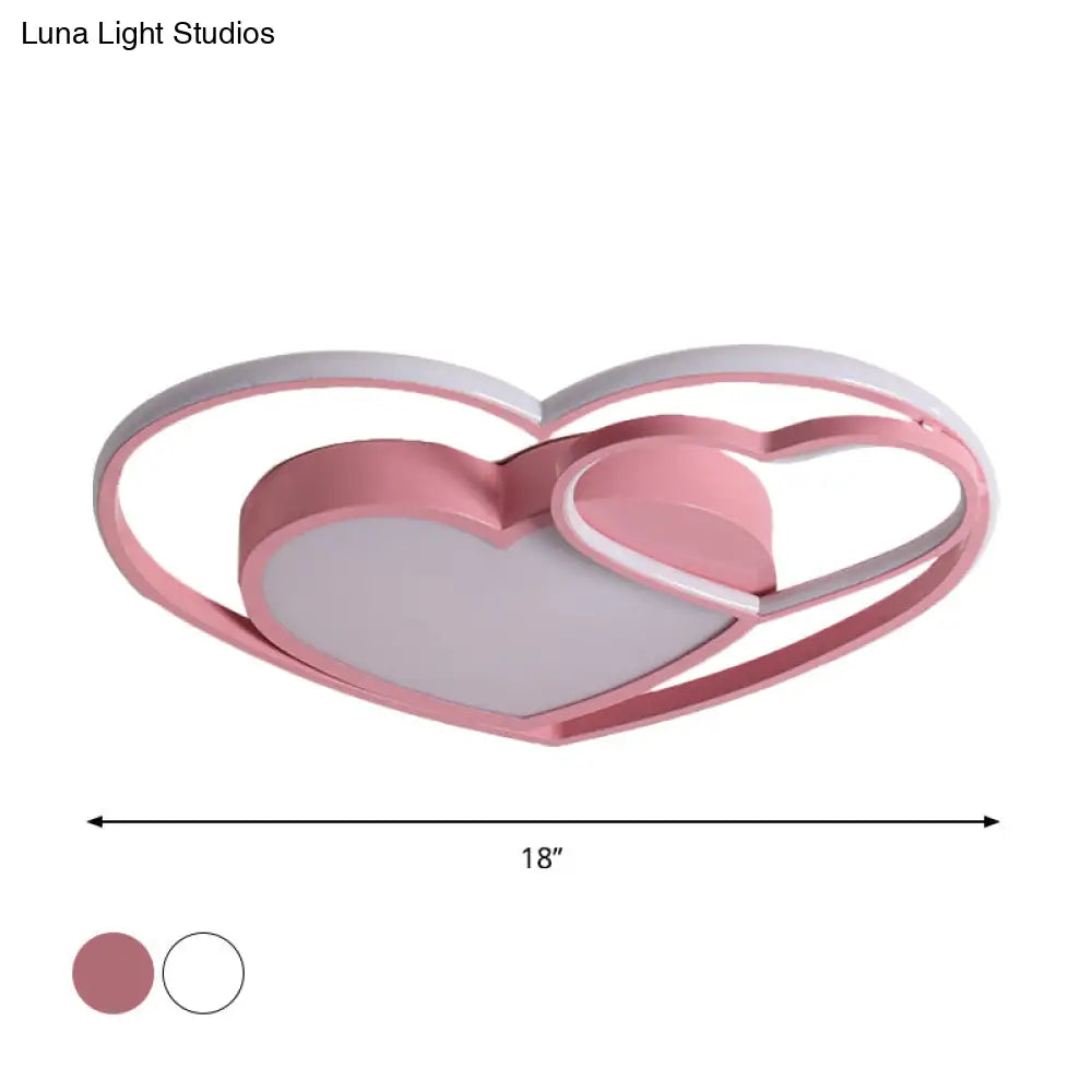 Nordic White/Pink Led Flush Mount Lamp: Loving Heart Acrylic Close To Ceiling Light For Bedroom