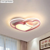Nordic White/Pink Led Flush Mount Lamp: Loving Heart Acrylic Close To Ceiling Light For Bedroom