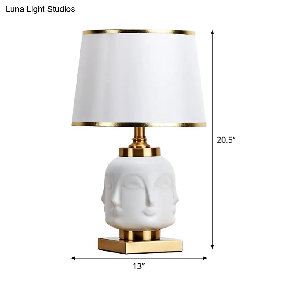 Nordic White Task Lighting Desk Lamp With Flared Fabric Shade - Ideal For Living Room