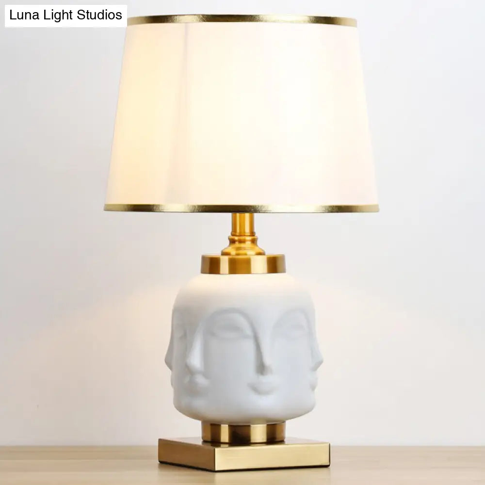 Nordic White Task Lighting Desk Lamp With Flared Fabric Shade - Ideal For Living Room