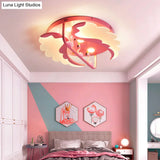 Nordic Wind Wing Ceiling Mount Light - Bird Metal Pink Led Lamp For Girls Room