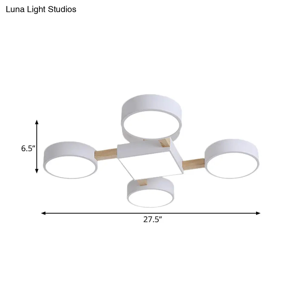 Nordic Wood Ceiling Led Light With Semi-Flush Mount For Bedroom In White
