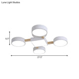 Nordic Wood Ceiling Led Light With Semi-Flush Mount For Bedroom In White