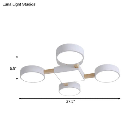 Nordic Wood Ceiling Led Light With Semi-Flush Mount For Bedroom In White