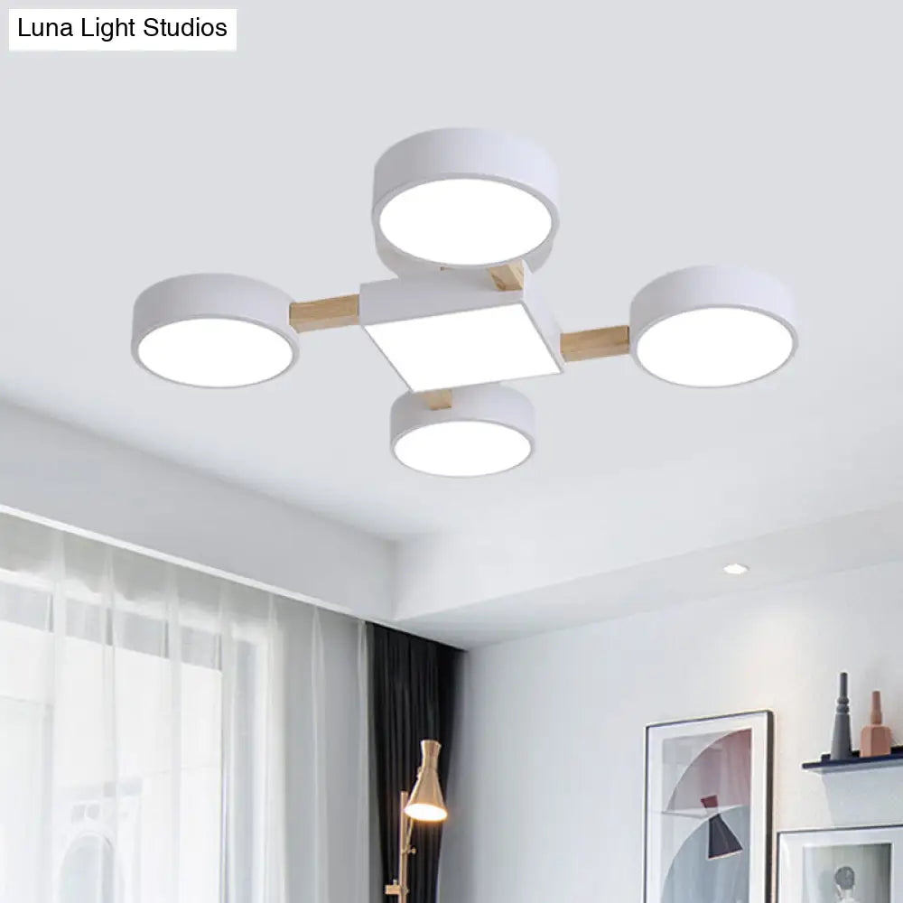 Nordic Wood Ceiling Led Light With Semi-Flush Mount For Bedroom In White