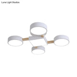Nordic Wood Ceiling Led Light With Semi-Flush Mount For Bedroom In White