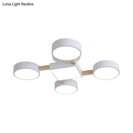 Nordic Wood Ceiling Led Light With Semi-Flush Mount For Bedroom In White