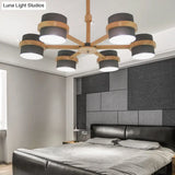 Nordic Wood Cylinder Chandelier - 6-Light Ceiling Pendant For Foyer And Cloth Shop