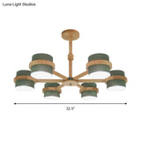 Nordic Wood Cylinder Chandelier - 6-Light Ceiling Pendant For Foyer And Cloth Shop