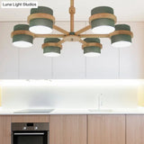 Nordic Wood Cylinder Chandelier - 6-Light Ceiling Pendant For Foyer And Cloth Shop