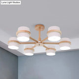 Nordic Wood Cylinder Chandelier - 6-Light Ceiling Pendant For Foyer And Cloth Shop