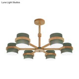 Nordic Wood Cylinder Chandelier - 6-Light Ceiling Pendant For Foyer And Cloth Shop