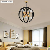 Nordic Wood Globe Chandelier Pendant Light - Led Black/White Ideal For Bedroom