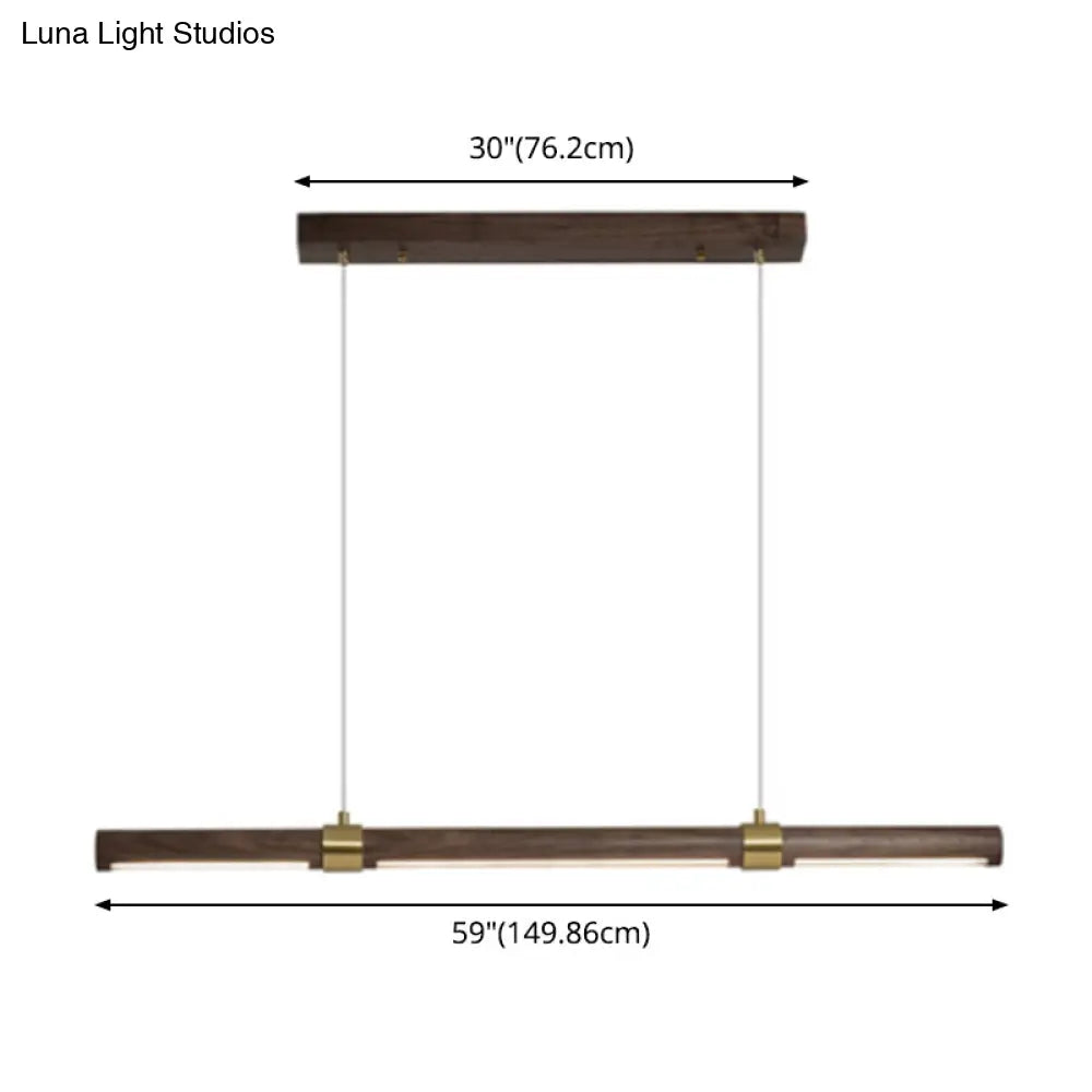 Nordic Wood Island Pendant Led Strip Light In Brown For Dining Table