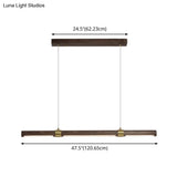 Nordic Wood Island Pendant Led Strip Light In Brown For Dining Table