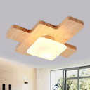 Nordic Wood Led Flush Light - Jigsaw Puzzle Ceiling Mount For Family Room With Acrylic Shade