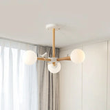 Nordic Wood Radial Chandelier? With White Glass Shade And Bird Decor - Perfect For Bedroom Semi -