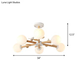 Nordic Wood Radial Chandelier? With White Glass Shade And Bird Decor - Perfect For Bedroom Semi -