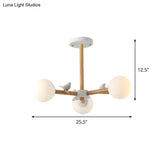 Nordic Wood Radial Chandelier? With White Glass Shade And Bird Decor - Perfect For Bedroom Semi -