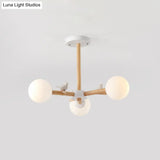 Nordic Wood Radial Chandelier? With White Glass Shade And Bird Decor - Perfect For Bedroom Semi -