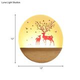 Nordic Wood Sconce With Led Mural Light Deer/Bird Patterned Acrylic Shade - Ideal For Bedroom Wall